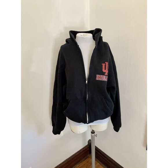 VTG 2000s y2k Russell Indiana Univ IU Hoosier Sweatshirt Hoodie Blk Zip Cotton l - Picture 10 of 16